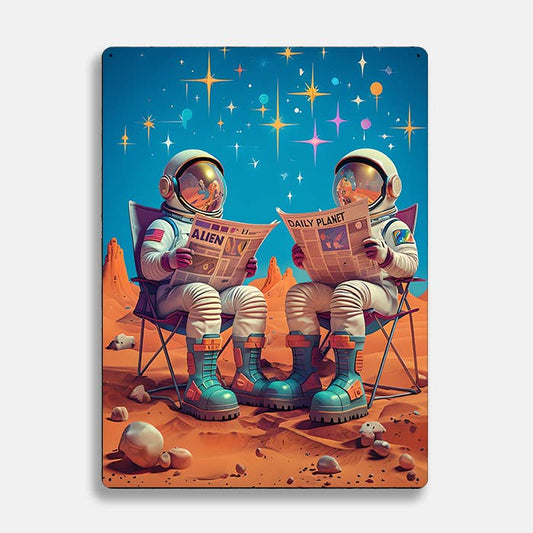 Astronauts Mars Colorful Chairs Alien UFO | Metal Sign Plaque
