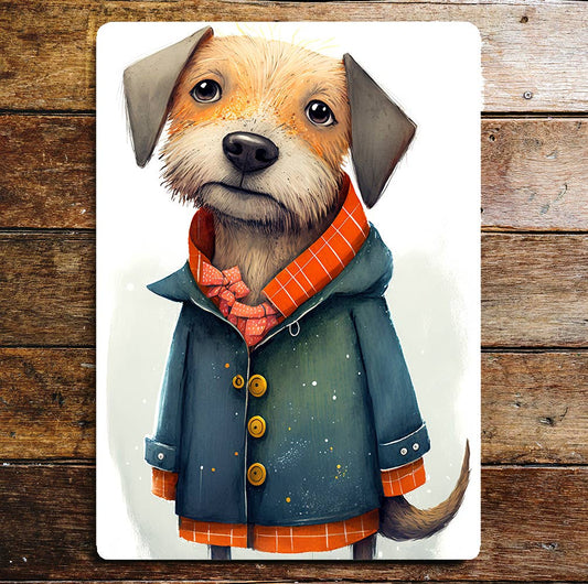 Dog Portrait Sad Face Cute Funny Coat Bow | Metal Sign Plaque