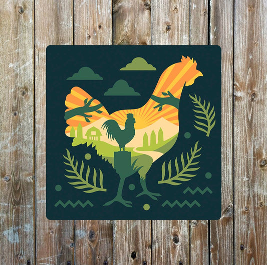 Chicken in The Farm | Metal Sign Plaque Square