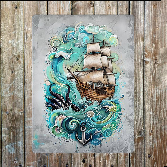 Illustration of a Sailing Ship Nautical | Metal Sign Plaque