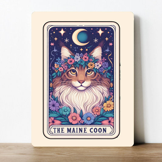 Maine Coon Cat Tarot Card | Metal Sign Plaque