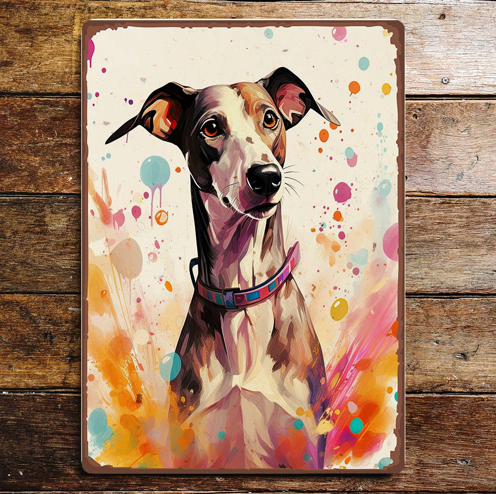 Greyhound Whippet Colour Splash | Metal Sign Plaque