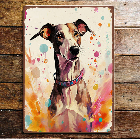 Greyhound Whippet Colour Splash | Metal Sign Plaque