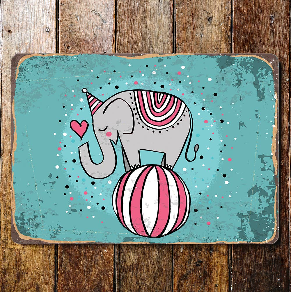 elephant Ball circus blue | Metal Wall Sign