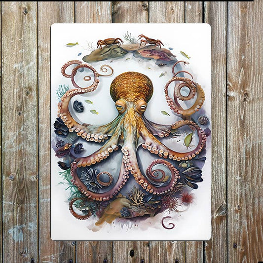Octopus Surrounded Underwater Sea Nautical | Metal Sign Plaque