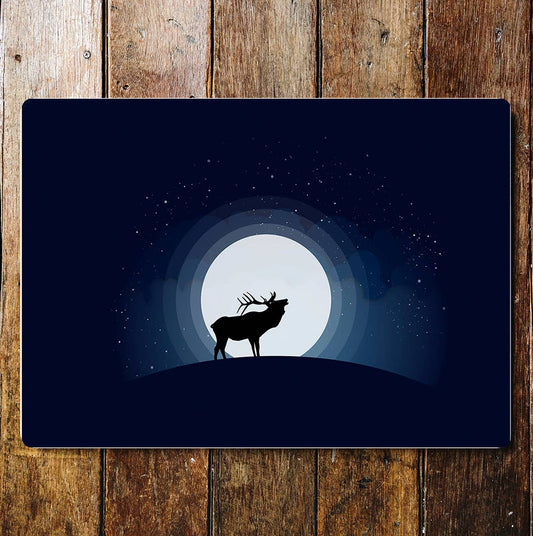 Night Sky Deer Calling Moon Stars | Metal Sign Plaque