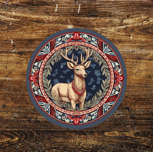 Christmas Red Stag Deer Decoration Circle Metal Sign