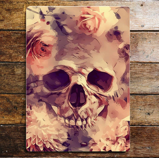 Skull Flowers Metal Wall Sign