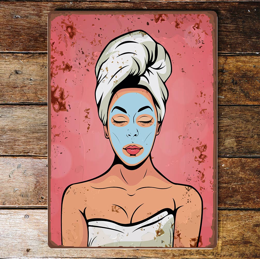 pop art spa face mask Metal Wall Sign Plaque