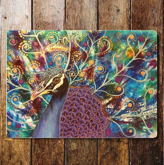 Beautiful Peacock Tail In Bloom | Metal Sign Plaque