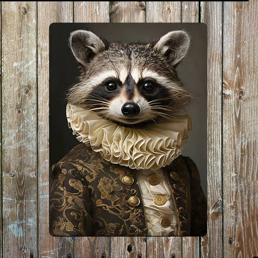 Animal Portrait Raccoon In Regal Clothing | Metal Sign Plaque
