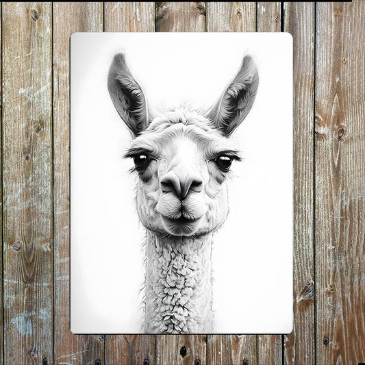 Black & White Llama's Head | Metal Sign Plaque