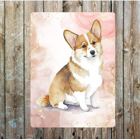 Cute Corgi Dog Portrait | Metal Sign Plaque