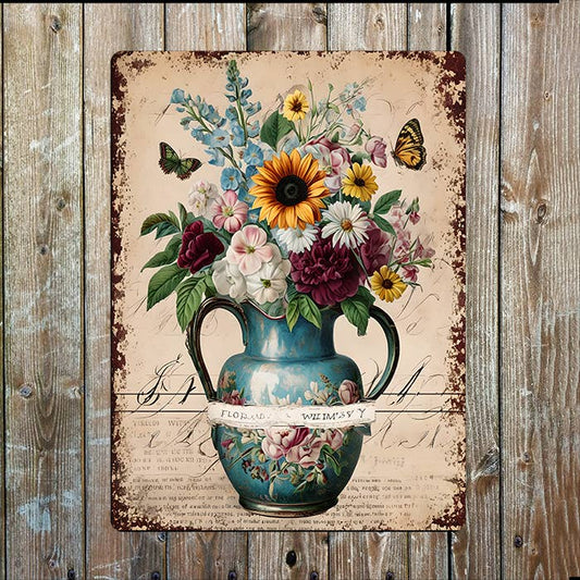 Vintage Botanical Ornate Floral Flower | Metal Sign Plaque