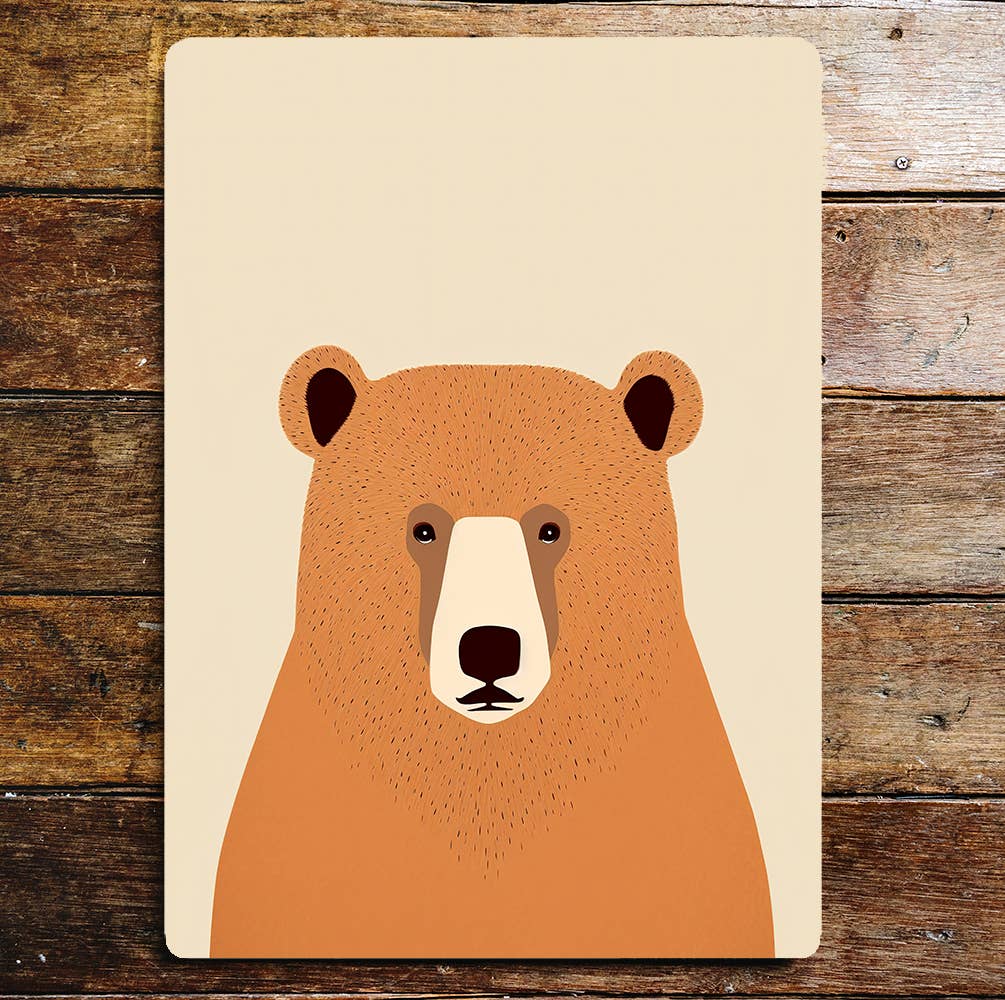Orange Bear Head Portrait Minimalistic | Metal Sign Plaque