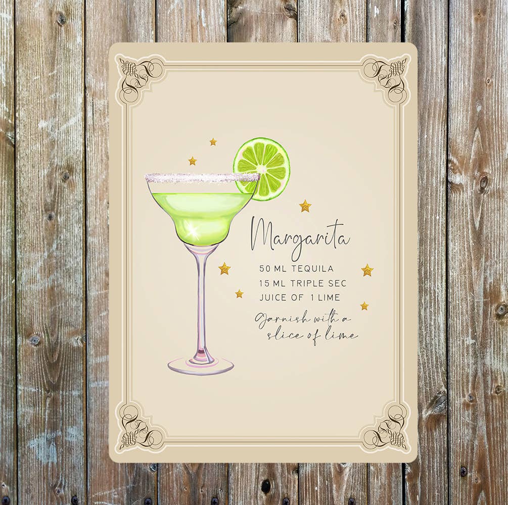 Margarita Recipe Cocktail Decor | Metal Sign Plaque