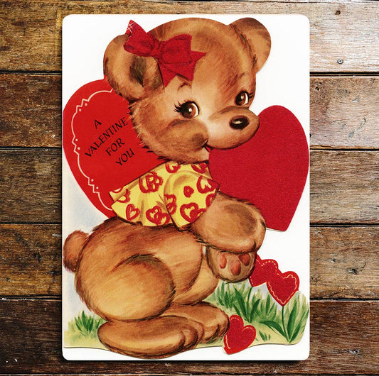 Valentines Teddy bear Love Hearts | Metal Wall Sign Plaque