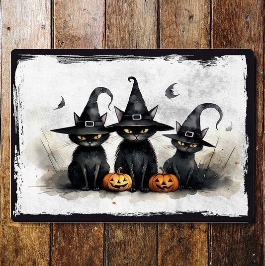 Witches Black Kittens Halloween Art | Metal Sign Plaque