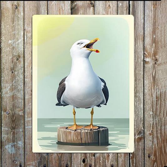 Seagull Perched Post Sea Nautical Metal Sign Plaque
