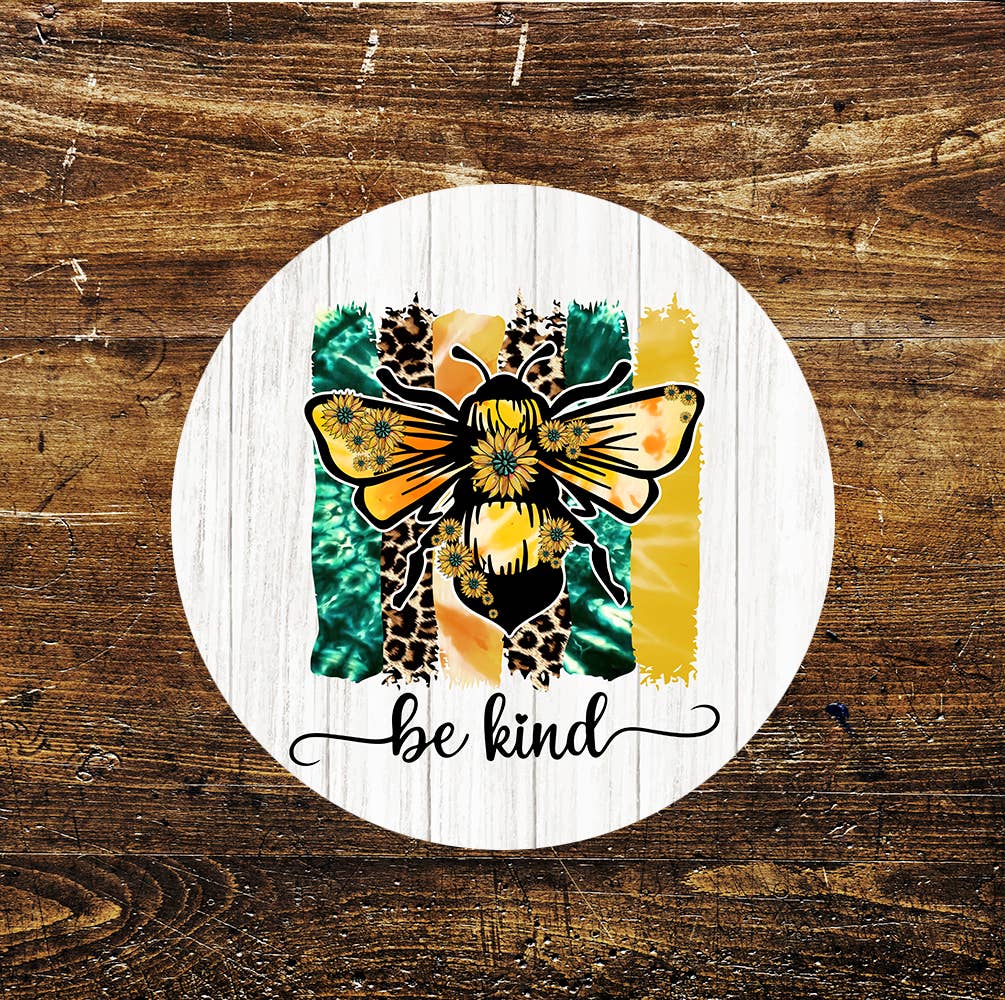 Be Kind Bee's Flowers Circle Metal Sign