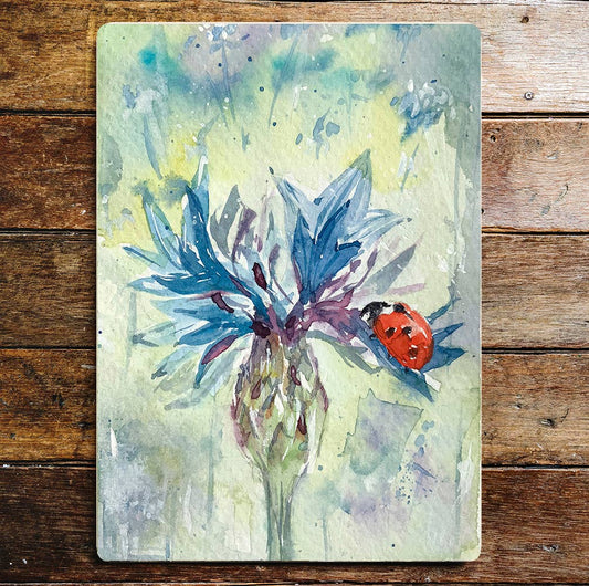Watercolour Lilly Purple Blue Ladybirds | Metal Sign Plaque