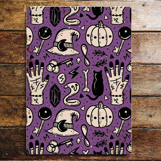 Witch Halloween Pattern | Metal Vintage Wall Sign