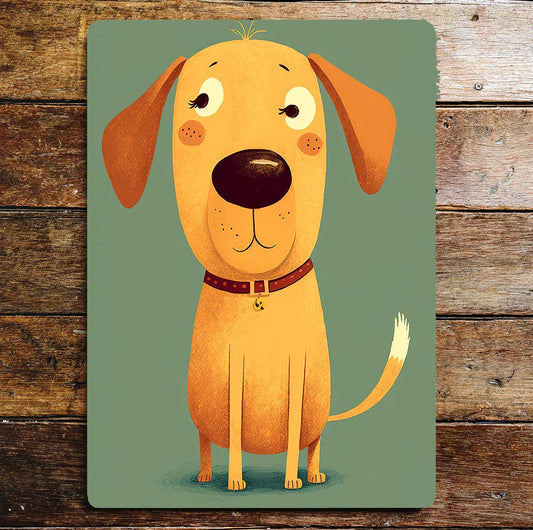 Cute Funny Cartoon Dog Yellow Art Print | Metal Sign Plaque