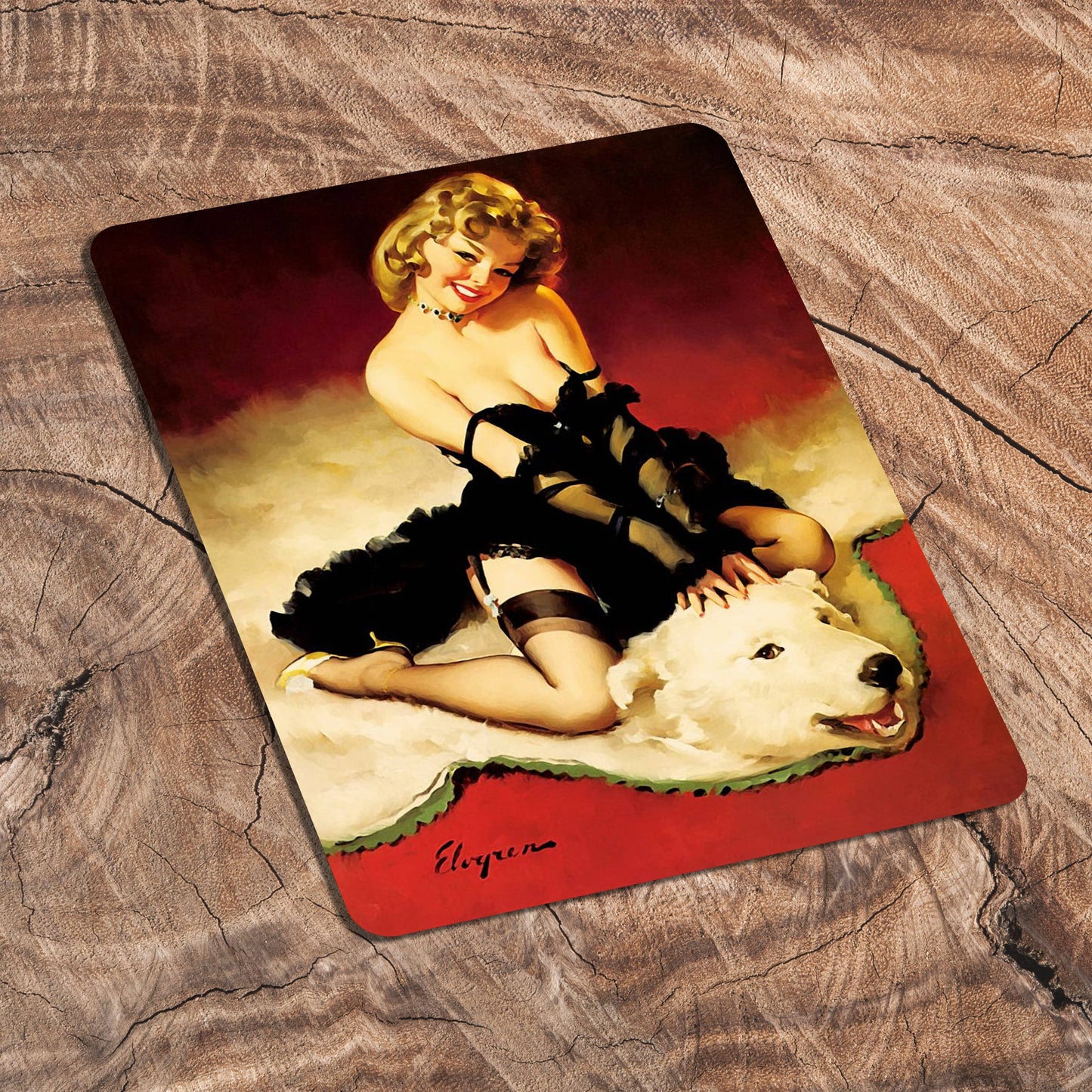 Pin Up Bear Skin Rug Metal Art Wall Sign