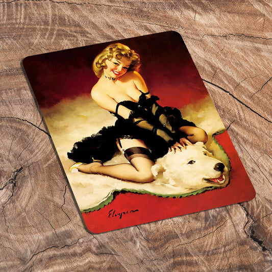Pin Up Bear Skin Rug Metal Art Wall Sign