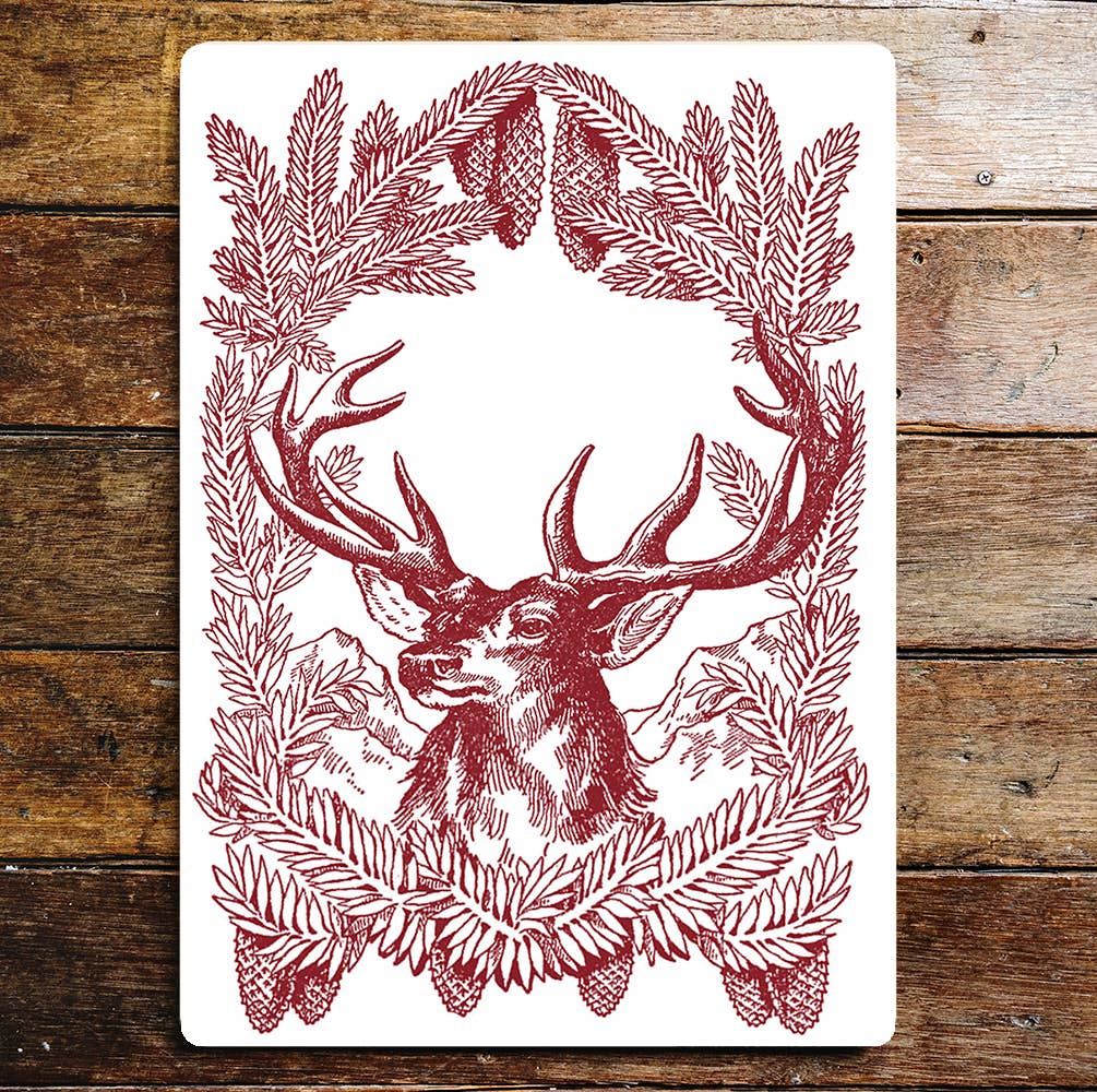 Stag Wreath Red Metal Wall Sign