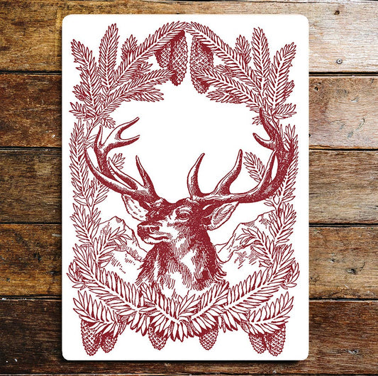 Stag Wreath Red Metal Wall Sign
