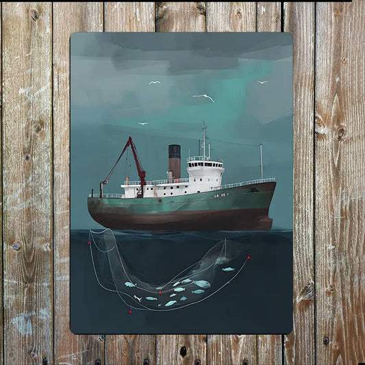 Fishing Ship Boat Net Fish Sea Nautical | Metal Sign Plaque
