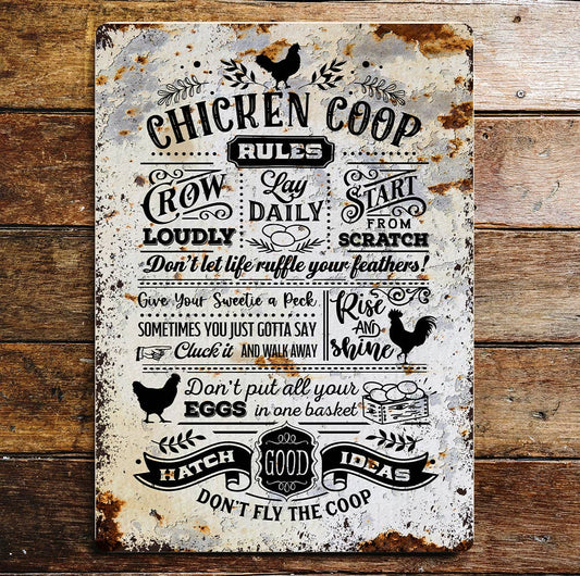 Chicken Coop Rules Farmhouse | Metal Sign Plaque