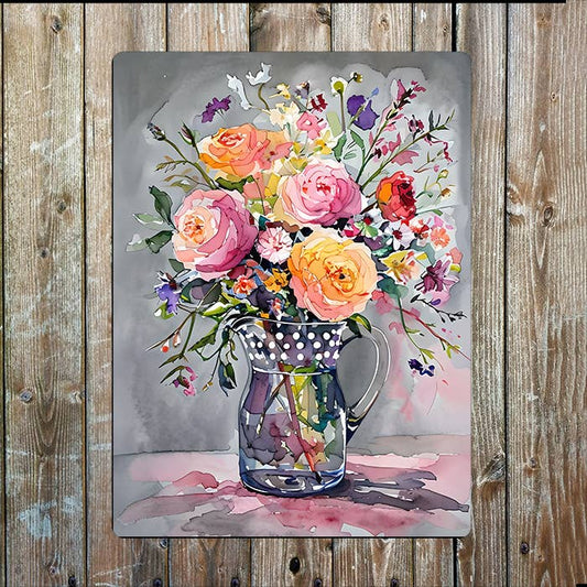 Vibrant Bouquet of Flowers | Watercolour | Metal Sign Plaque