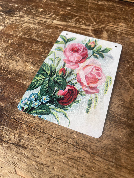 Vintage Flowers illustration rose | Metal Wall Sign