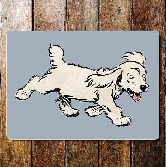 Cartoon Cute White Fluffy Dog | Metal Sign Plaque