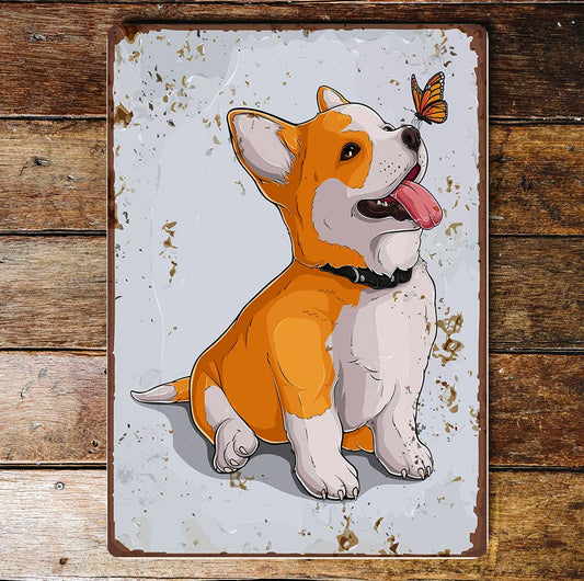 Corgi dog Butterfly British Queen | Metal Vintage Wall Sign