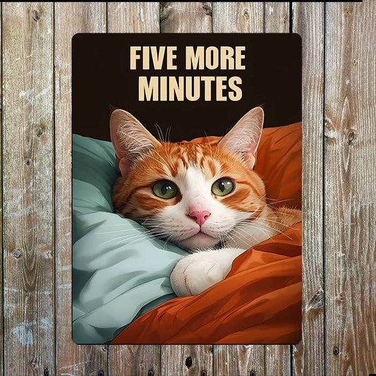Five More Minutes Cat Nap Sleeping Bedroom Metal Sign Plaque