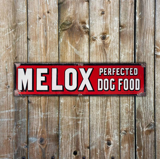 Melox Perfected Dog Food Metal Long Sign Plaque