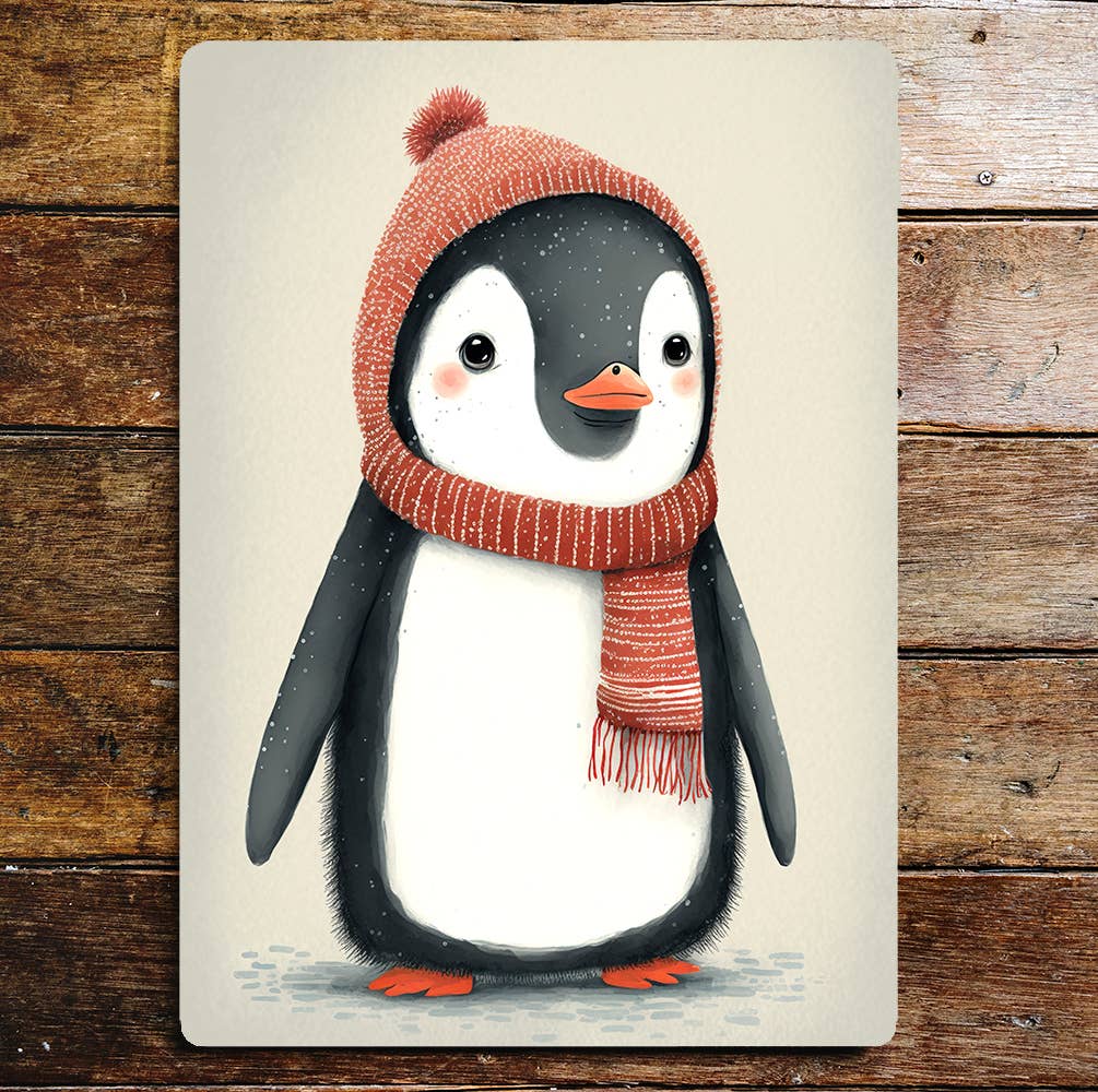 Penguin red Scarf and hat Metal Sign Plaque (Copy)