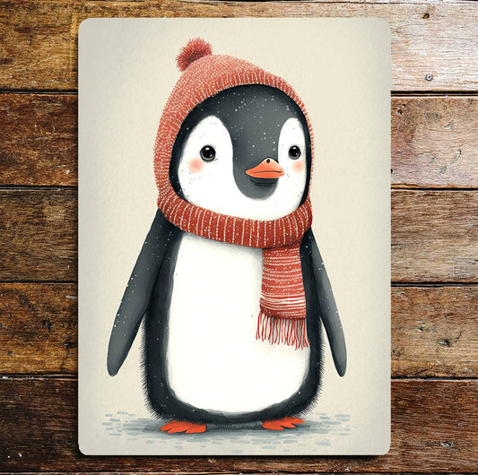 Penguin red Scarf and hat Metal Sign Plaque (Copy)