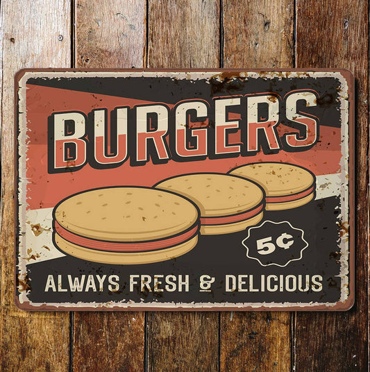 Retro Burger Metal Wall Sign Plaque
