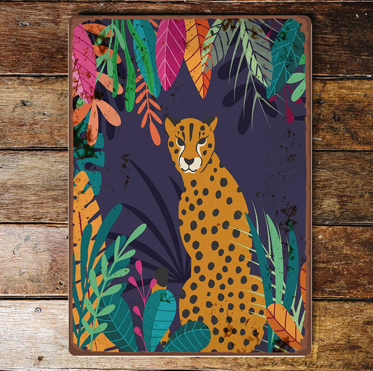 Cheetah Jungle Tropical | Metal Wall Sign Plaque