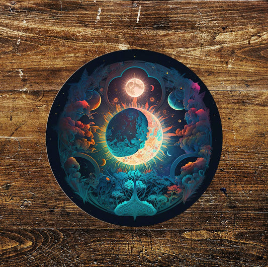 Mystic Moon Sky Blue Stained Glass affect Metal Circle Sign