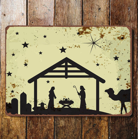 nativity manger Jesus Mary Christmas | Metal Wall Sign