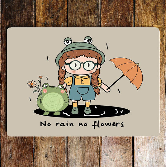 No Rain No Flowers Frog | Metal Sign Plaque