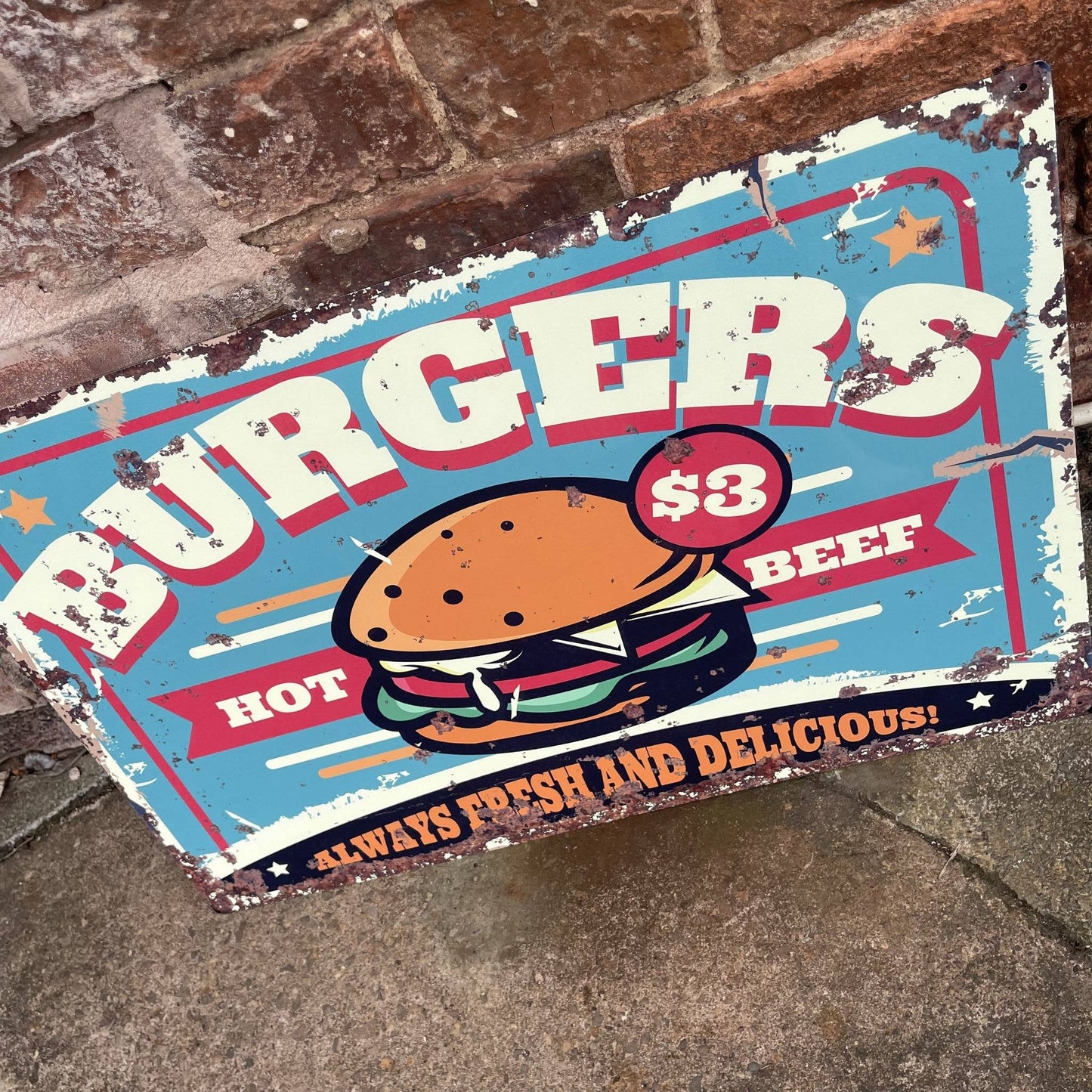 Burger Take Away Food | Metal Retro Wall Sign