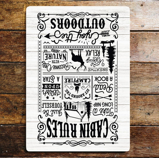 Cabin Rules Enjoy The Outdoors Relax | Metal Wall Sign