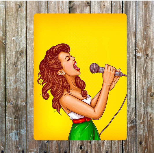 Sing Your Heart Out Microphone Yellow Metal Sign Plaque