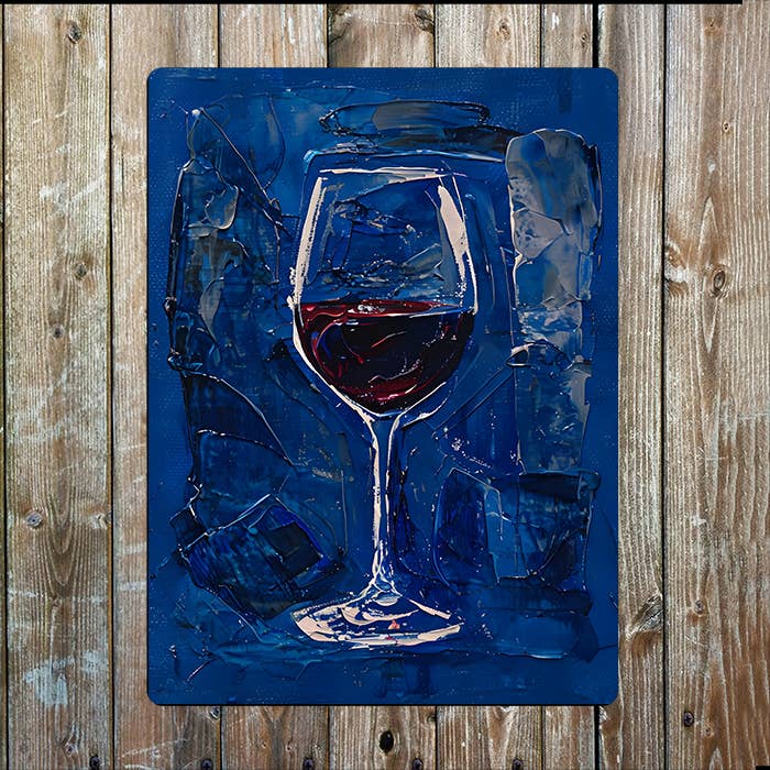 Painting style Red Wine Glass Metal Sign Plaque